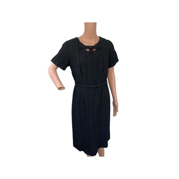 Vintage 60s Black Dress Church 34 Waist 37 Bust Short Sleeve - Picture 3 of 8